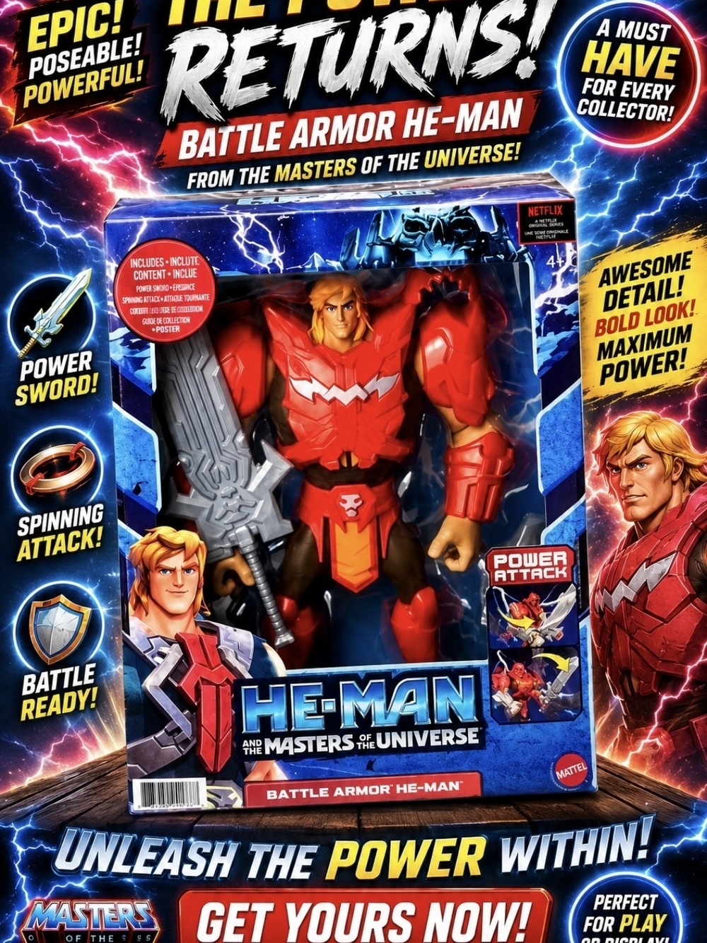 Mattel He-Man Battle Armor Figure - Red and Black